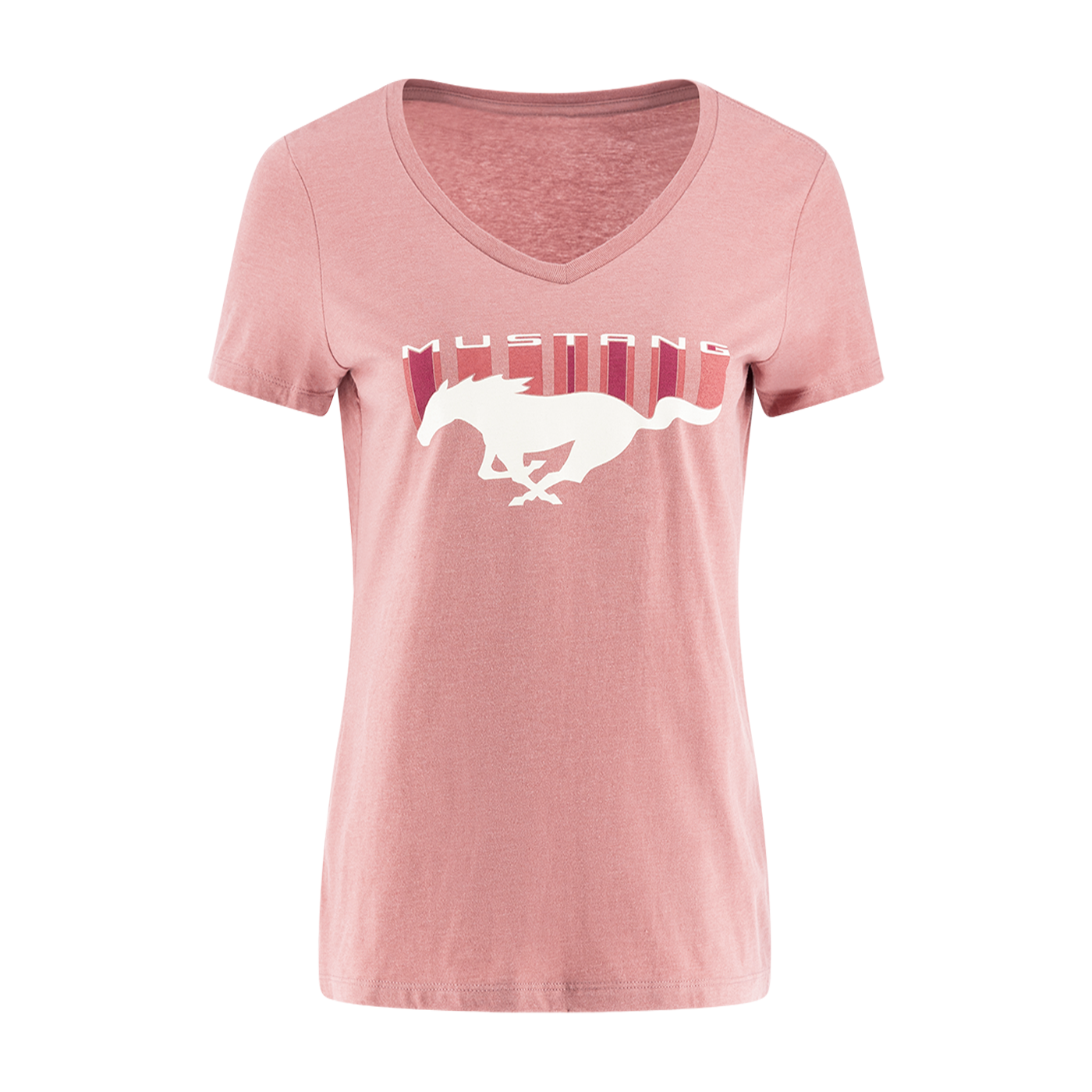 Ford Mustang Womens Pony Logo Pink V Neck T-Shirt